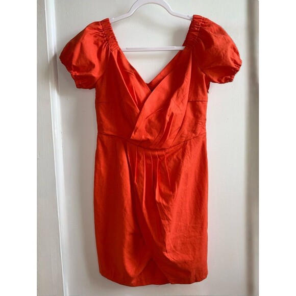 Nasty Gal Dresses & Skirts - Nasty Gal NWT Linen Puff Sleeve Mini Dress Coral Orange Size 10 Summer Brunch